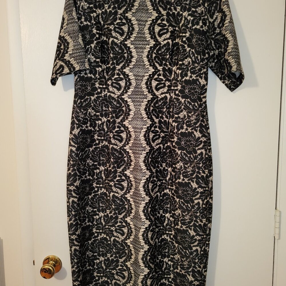 GABBY SKYE - Black/Beige Floral Print Dress, Size 14